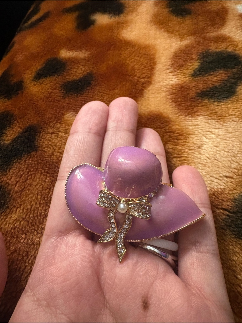 Elegant Lavender Hat Brooch with Crystal Bow - Women's Jewelry